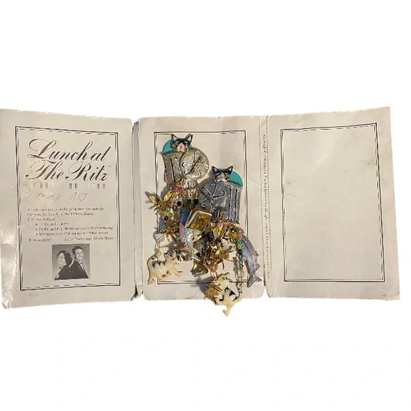 Vintage Lunch at the Ritz “Carte Du Jour” Alley Cat Trash Earrings